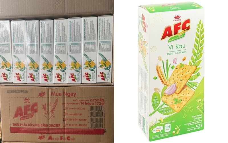 Bánh AFC vị rau hộp 172g được đóng thùng 16 hộp tiện lợi 